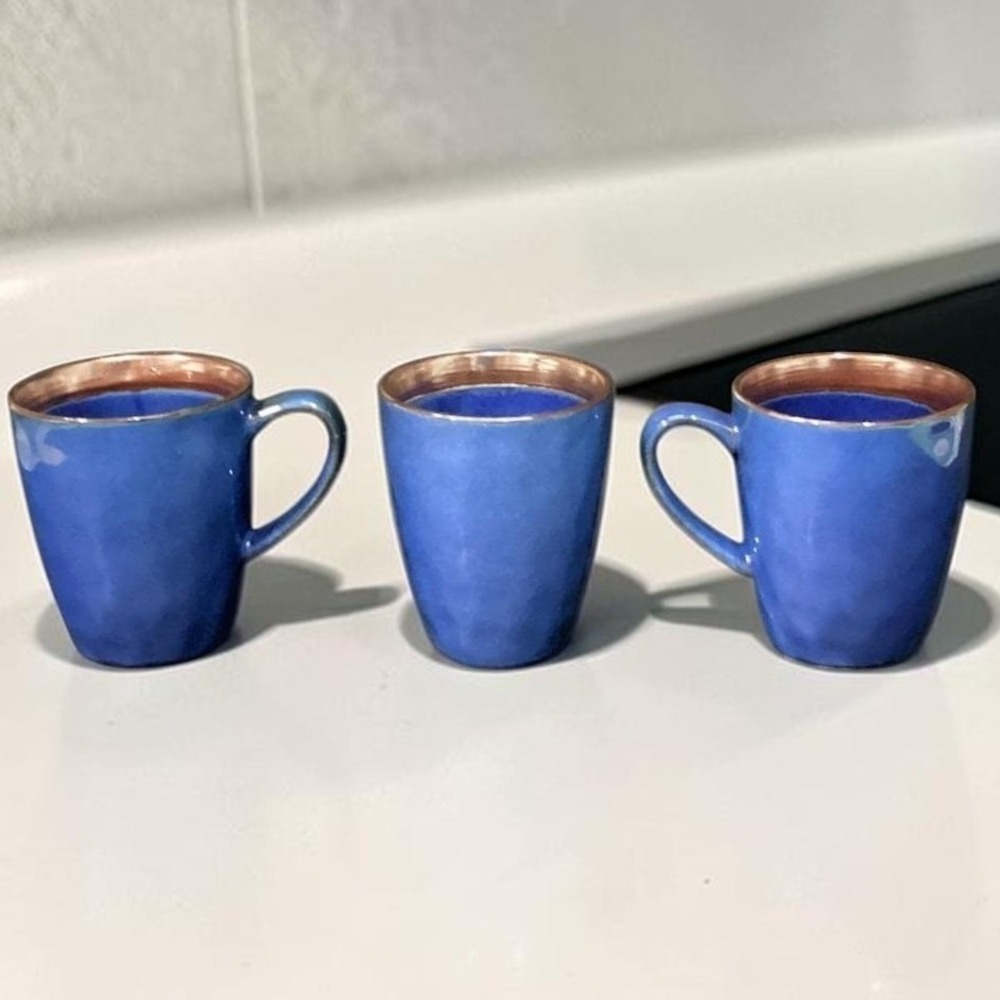 Mikasa Talia Blue Coffee Cups, Set of 3, Vintage Stoneware Mugs, Drinkware